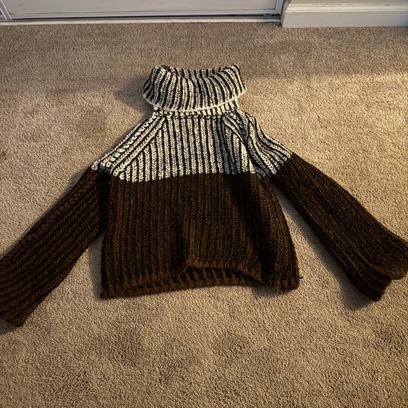 Original Use Sweaters - Original Use Brown and Cream Cowl Neck Sweater